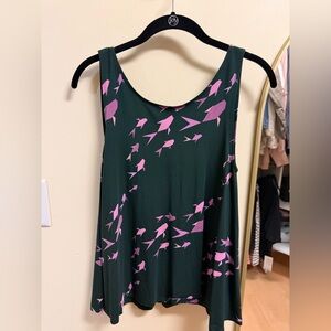 Fighting Eel Origami Fish Forest Green Tank Top with Pink Accents